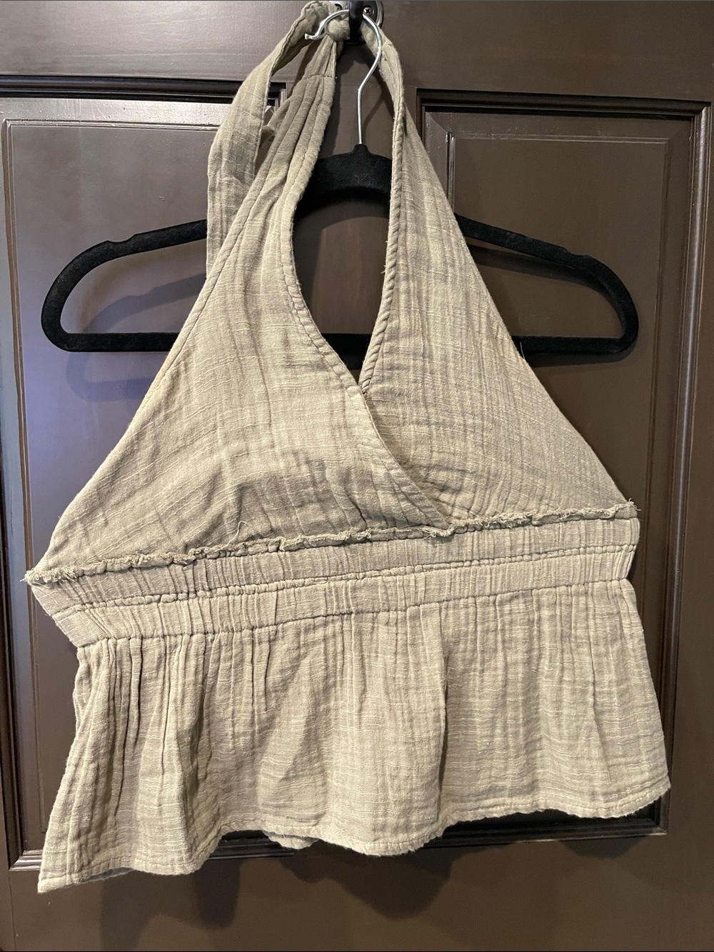 Beige Halter Peplum Tank Top - Women